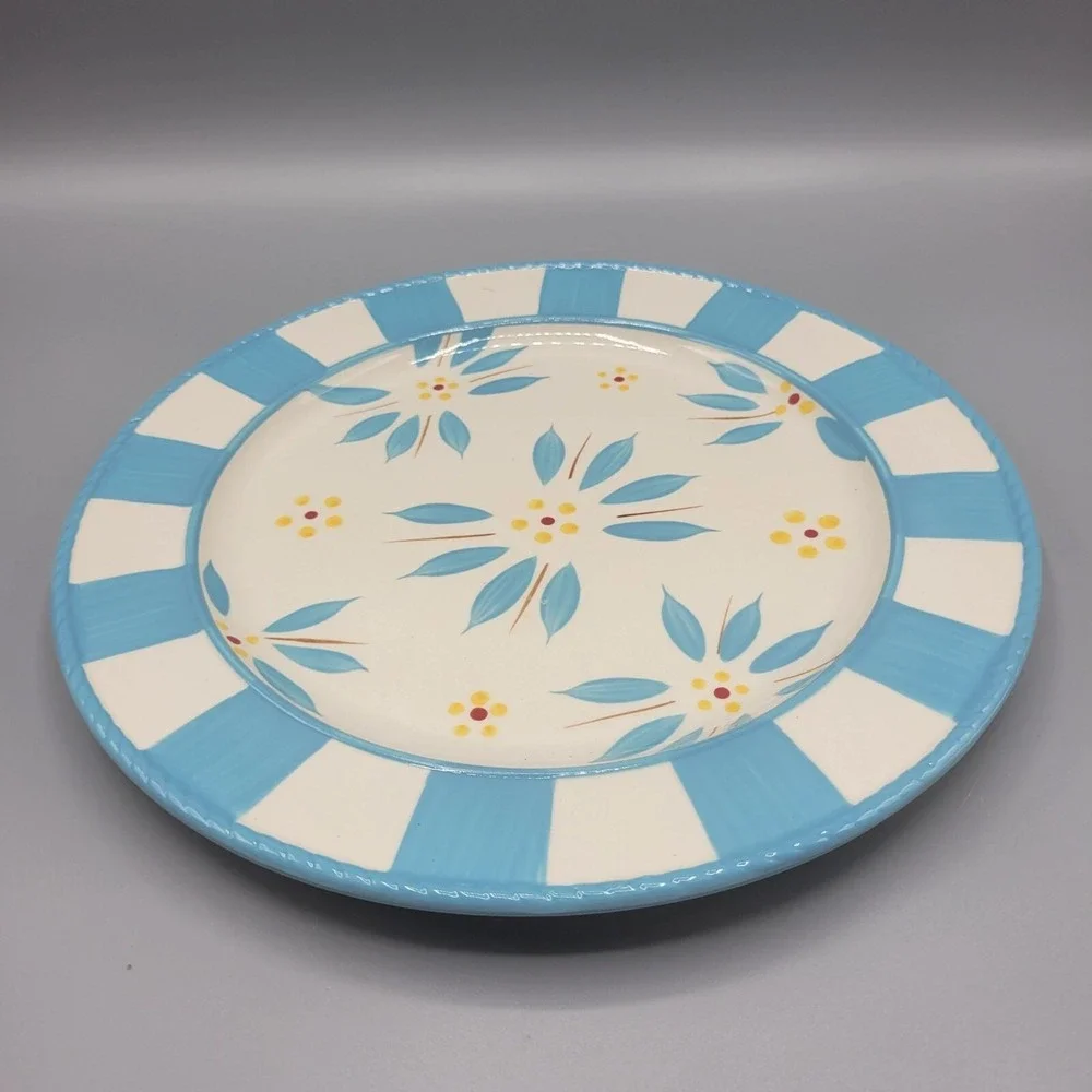 Temptations Old World Dinner Plates Set Of 2 Light Blue Yellow Floral 10.5